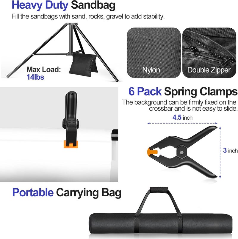 EMART 10x8.5FT Backdrop Stand, Photo Video Studio Adjustable&Lockable Heavy Duty Background Support System Kit with 6 Backdrop Clamps, 2 Sandbag and Carry Bag for Photography, Parties, Wedding, Video - Image 5